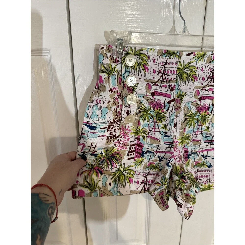 J. Crew Harbor Print Sailor Side Zip Linen Shorts Womens 02 Pre-owned Condition